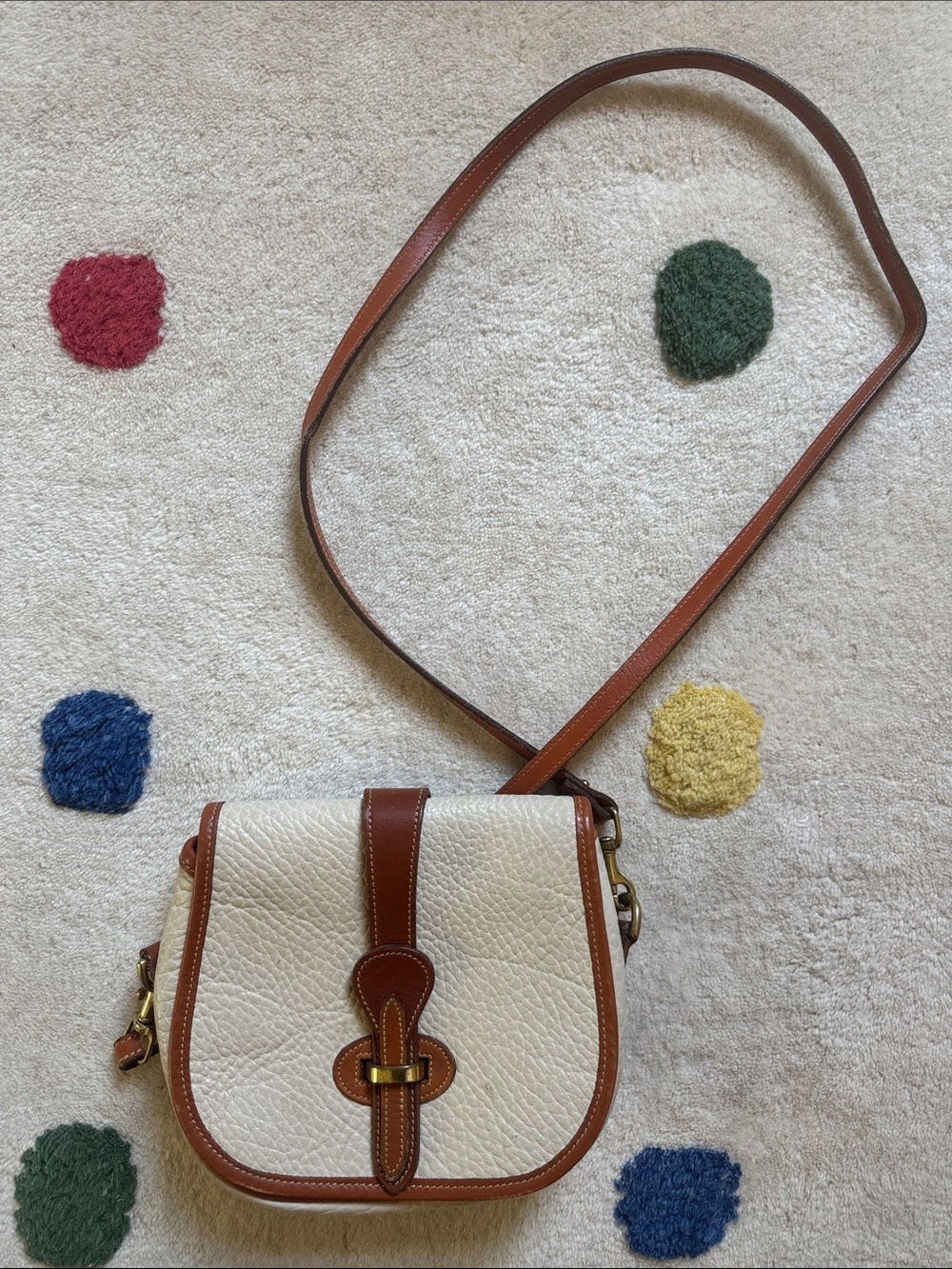 Vintage Dooney & Bourke Cream Leather Crossbody with Brown Trim